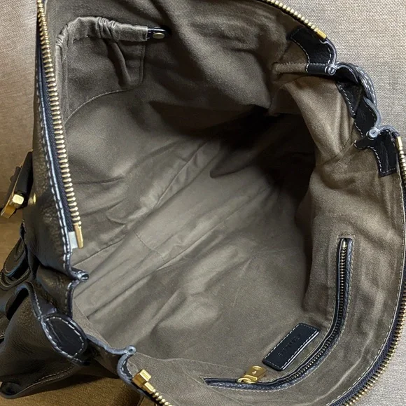 Chloe Marcie Black Leather Satchel with Gold Accents - Picture 11 of 12